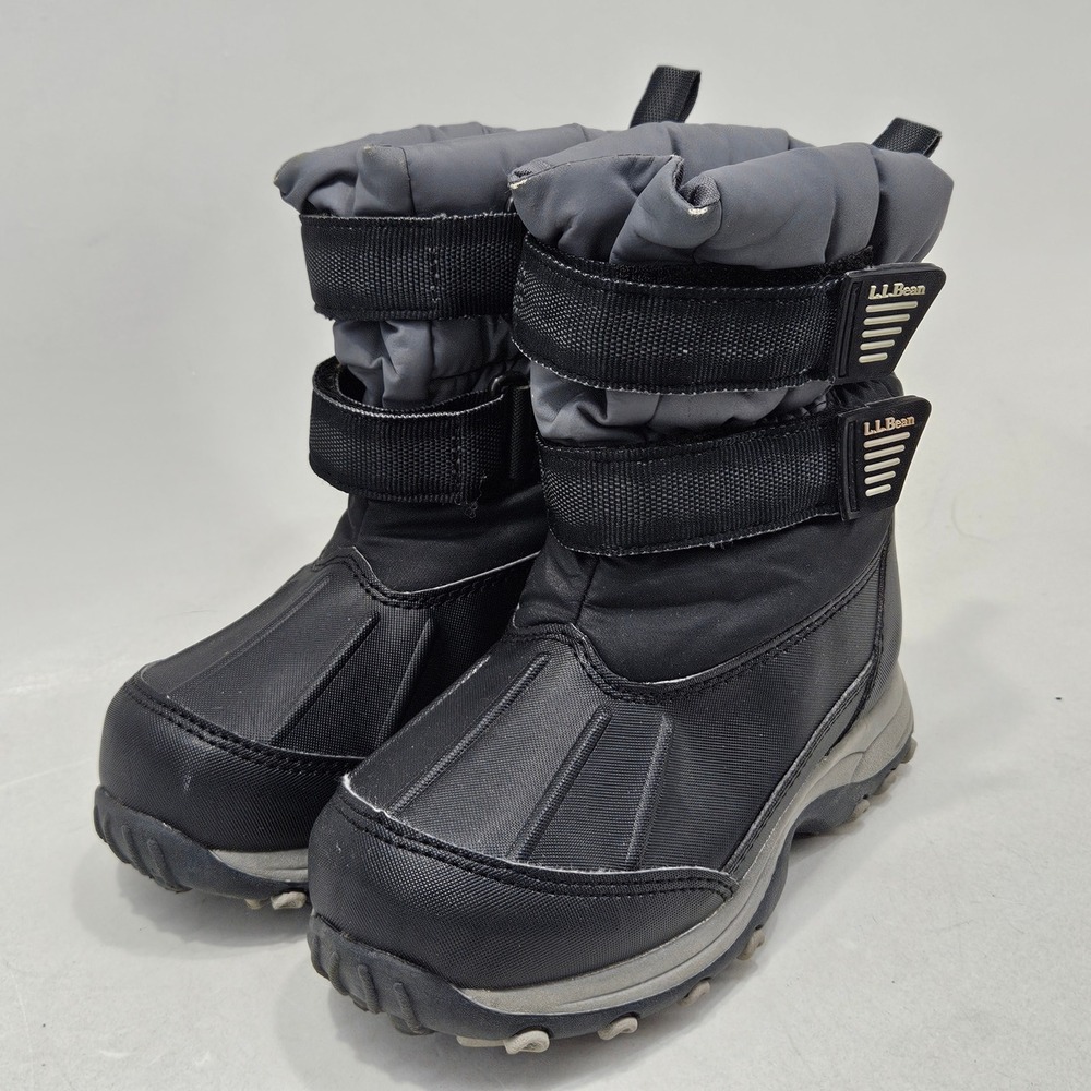 L.L.Bean Snow Boots Kids 11 Black Gray 289143 Hook&Loop Insulated Winter Warm
